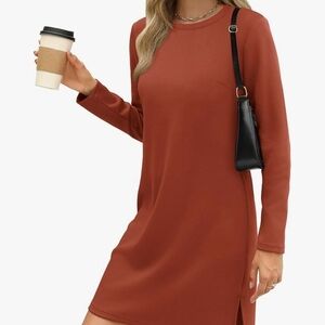 Nwot Sampeel Large Casual Long Sleeve Buttery Soft Fall Burnt Orange Dress
